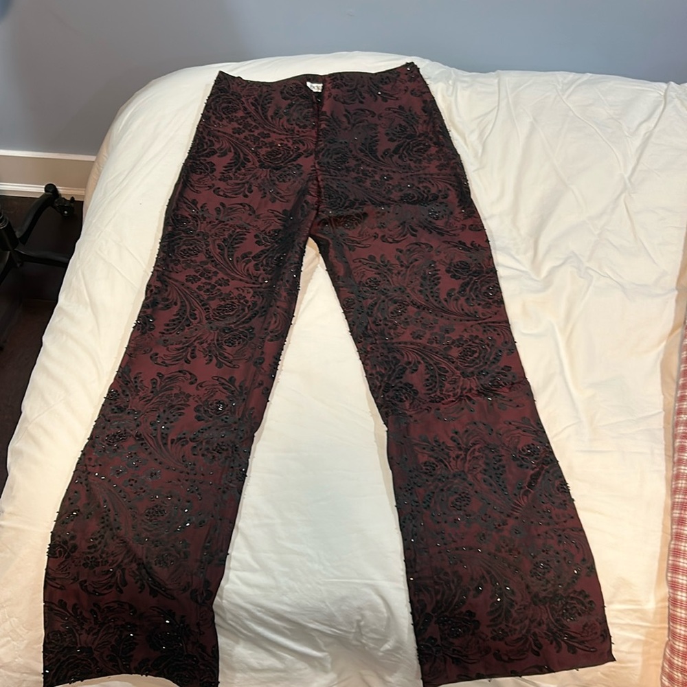 Vintage Cache beaded black and burgundy dress pants.